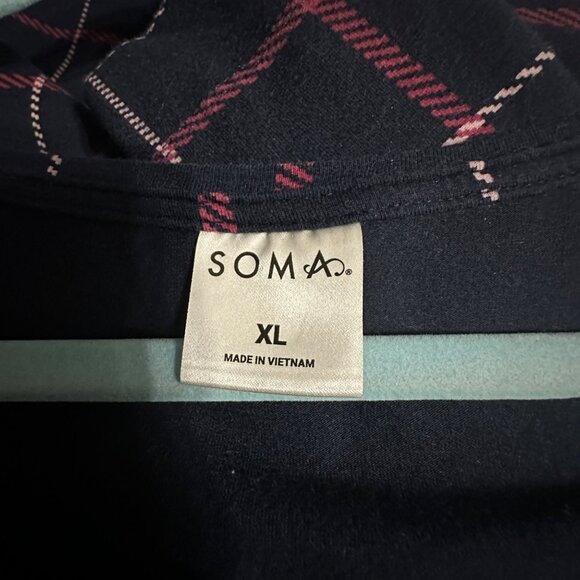 Soma size XL/one size navy plaid 1/4 button 3/4 sleeve v neck sleep shirt - Picture 4 of 7